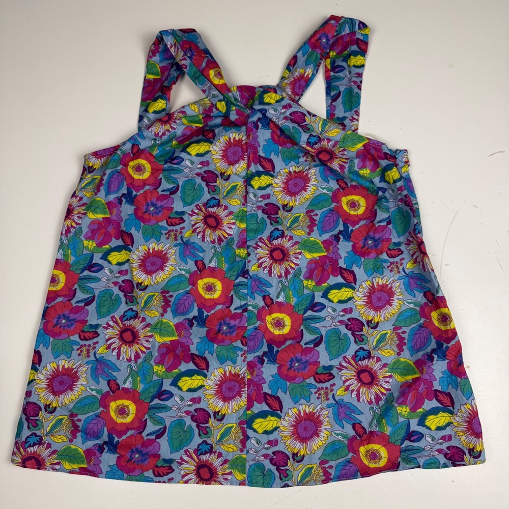 AnnieWear Los Angeles Floral Twist Front Sleeveless Top Blue Multi Size M NWT